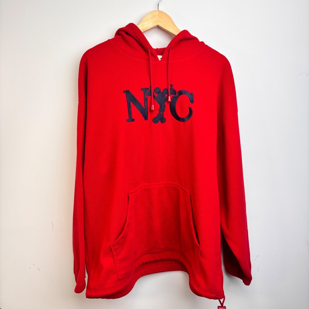 Disney Mickey Mouse NYC Red Fleece Hoodie XXL New York City Embroidered Y2K